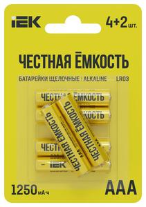 Элемент питания алкалиновый LR03/AAA ПРОМО (блист.4+2шт) IEK ABT-LR03-OP-L04-02