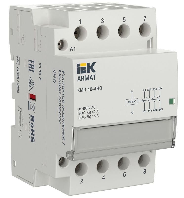 Контактор модульный KMR 40А 230В AC 4НО ARMAT IEK AR-KMR10-040-40-230
