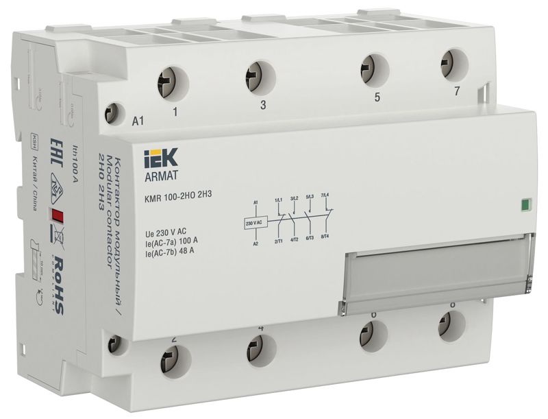 Контактор модульный KMR 100А 230В AC 2НО 2НЗ ARMAT IEK AR-KMR10-100-22-230