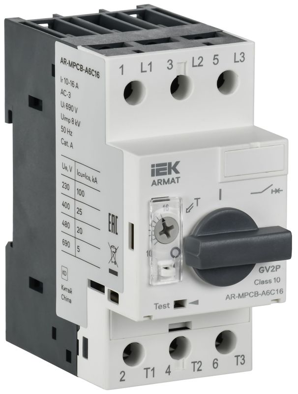 Выключатель автоматический защиты двигателя A6 GV2P 10-16А ARMAT IEK AR-MPCB-A6C16