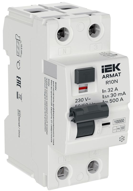 Выключатель дифференциального тока (УЗО) 2п 32А 30мА тип B ВДТ R10N ARMAT IEK AR-R10N-2-032B030