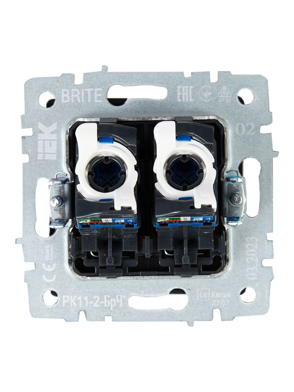 Розетка компьютерная двойн. СП RJ45 кат.6 BRITE РК11-2-БрЧ механизм черн. IEK BR-K20-2-K02
