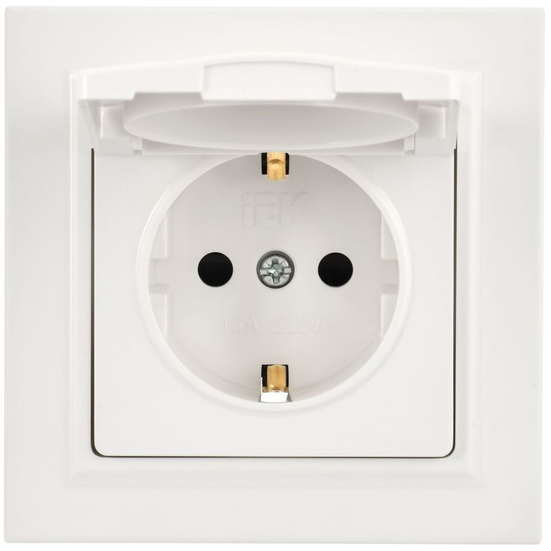Розетка с крышкой Brite 16А IP44 РСбш10-3-44-БрБ механизм бел. в сб. IEK BR-R16-16-44-K01-F-PRO