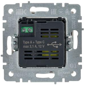 Розетка BRITE USB A+C 18Вт РЮ11-1-БрБ механизм бел. IEK BR-U22-018-K01