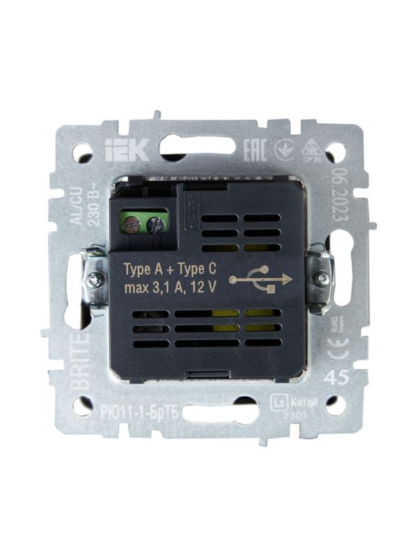 Розетка BRITE USB A+C 18Вт РЮ11-1-БрТБ механизм бронза IEK BR-U22-018-K45