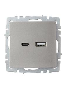 Розетка BRITE USB A+C 18Вт РЮ11-1-БрС механизм сталь IEK BR-U22-018-K46