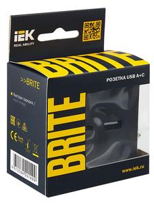 Розетка BRITE USB A+C 18Вт РЮ11-1-БрГ механизм графит IEK BR-U22-018-K53