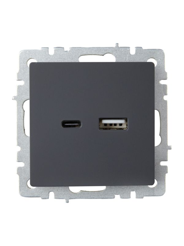 Розетка BRITE USB A+C 18Вт РЮ11-1-БрГ механизм графит IEK BR-U22-018-K53