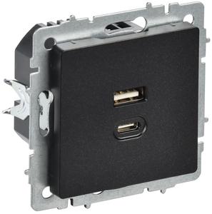 Розетка СП BRITE РЮ11-2-БрЧ USB A+C 45Вт высокоскор. заряд. черн. IEK BR-U22-045-K02