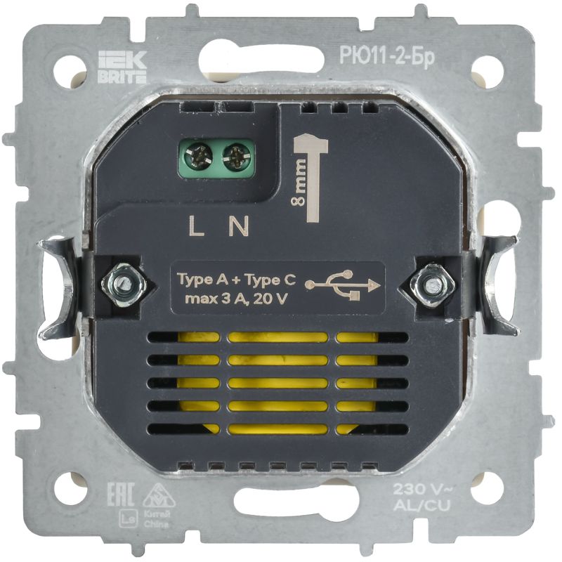 Розетка СП BRITE РЮ11-2-БрЧ USB A+C 45Вт высокоскор. заряд. черн. IEK BR-U22-045-K02