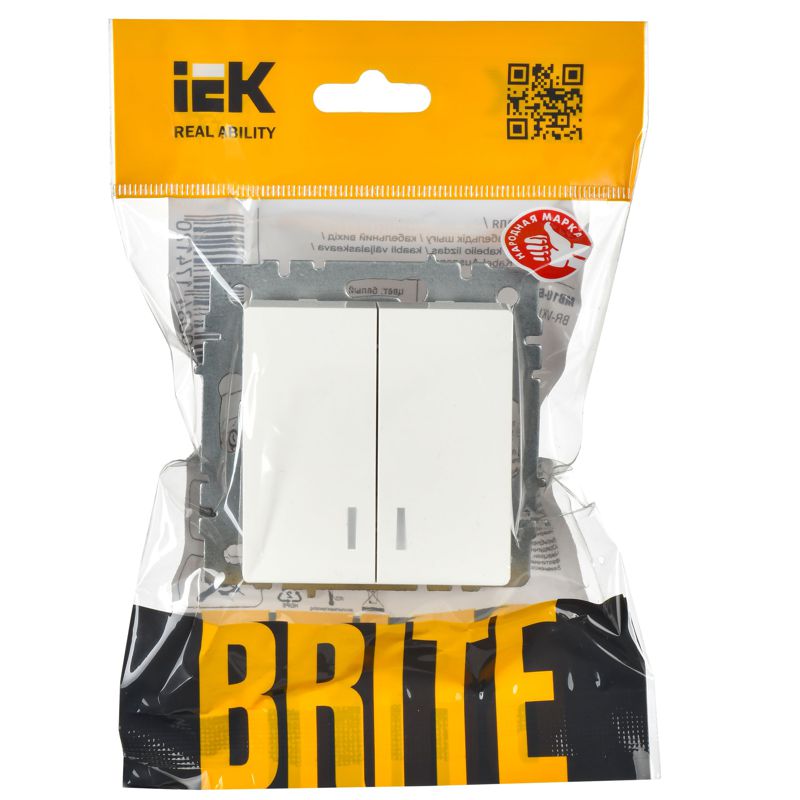 Выключатель 2-кл. СП BRITE ВС10-2-1-БрБ 10А с индик. механизм бел. IEK BR-V20-1-10-K01