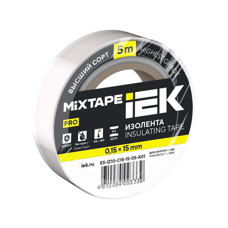 Изолента 0.15х15мм (рул.5м) бел. IEK EX-IZ10-C15-15-05-K01