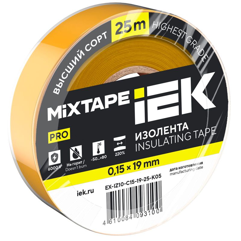 Изолента 0.15х19мм (рул.25м) желт. IEK EX-IZ10-C15-19-25-K05