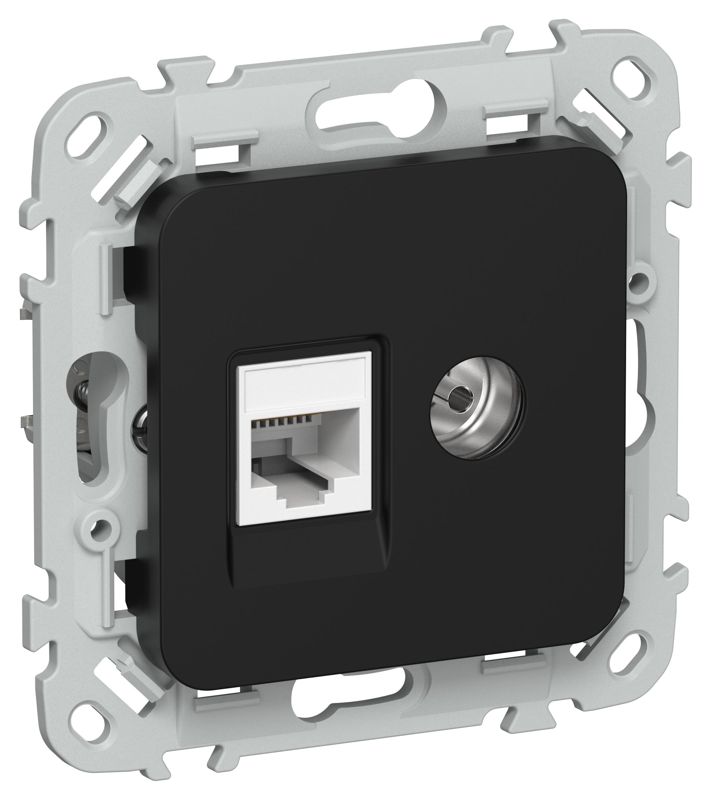 Розетка 2-м СП FLITE РКТВ5е-2-0-ФлЧ RJ45/TV кат.5E UTP механизм черн. IEK FI-AK22-1-K02
