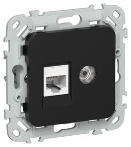 Розетка 2-м СП FLITE РКТВ5е-2-0-ФлЧ RJ45/TV кат.5E UTP механизм черн. IEK FI-AK22-1-K02