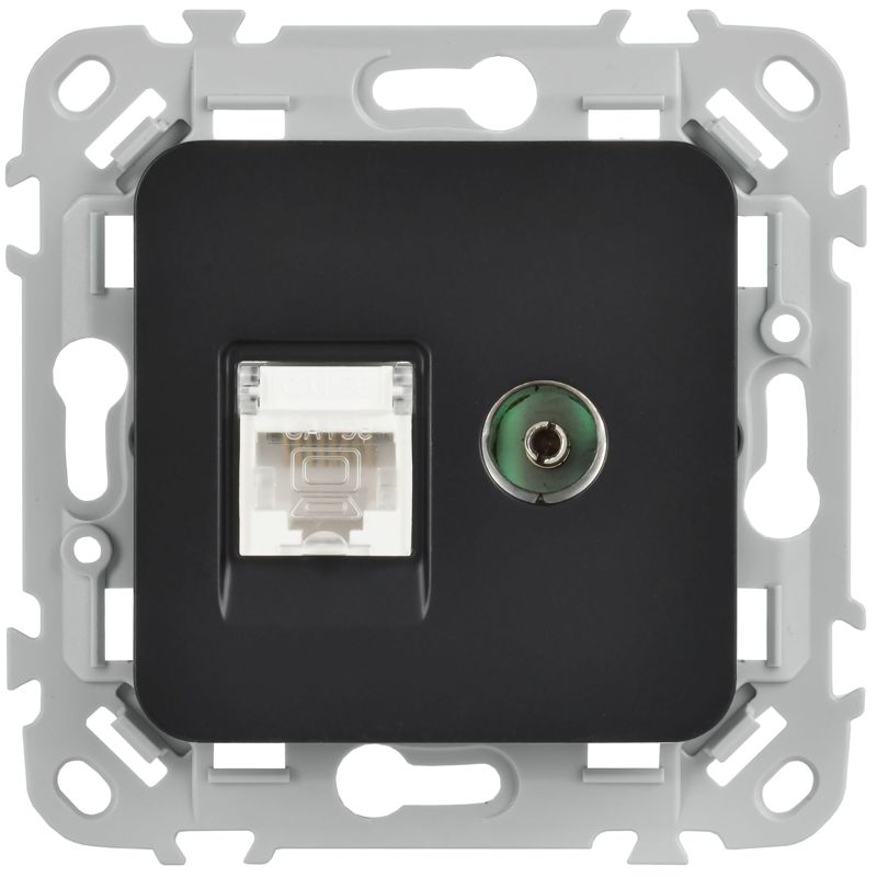 Розетка 2-м СП FLITE РКТВ5е-2-0-ФлЧ RJ45/TV кат.5E UTP механизм черн. IEK FI-AK22-1-K02