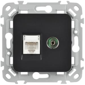 Розетка 2-м СП FLITE РКТВ5е-2-0-ФлЧ RJ45/TV кат.5E UTP механизм черн. IEK FI-AK22-1-K02