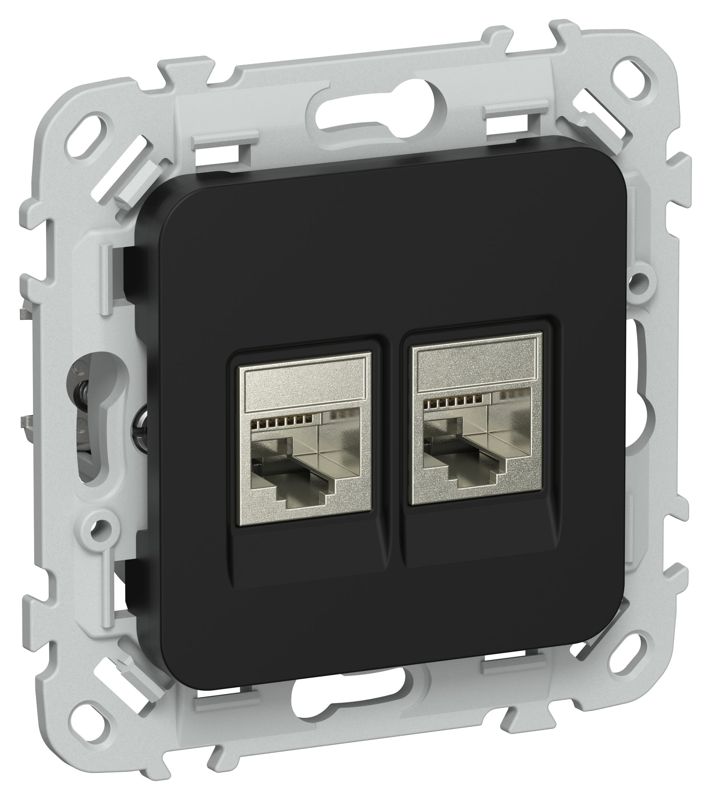 Розетка компьютерная 2-м СП FLITE РК5е-2-1-ФлЧ RJ45 кат.5E STP механизм черн. IEK FI-K21-1-K02