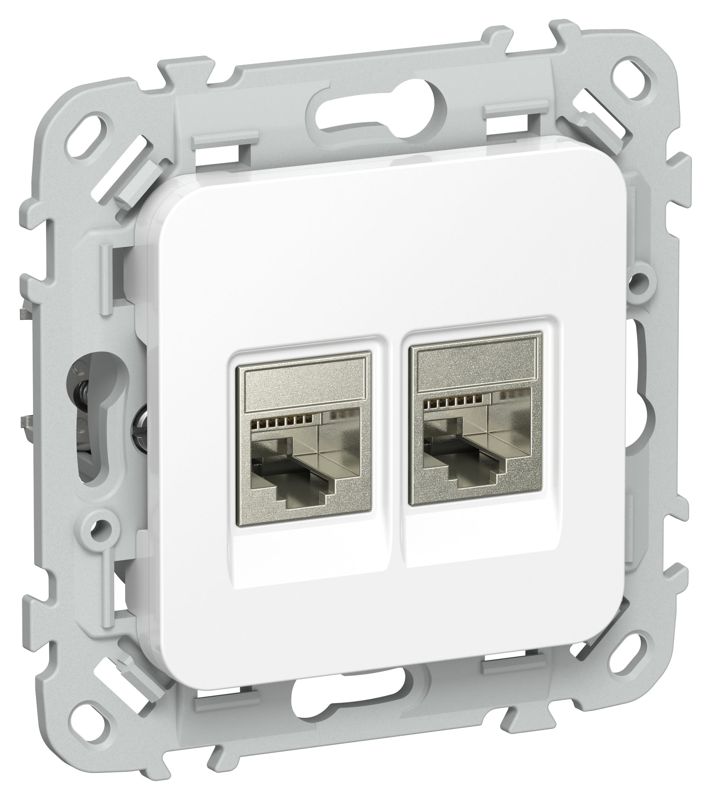 Розетка компьютерная 2-м СП FLITE РК6-2-1-ФлБ RJ45 кат.6 STP механизм бел. IEK FI-K21-2-K01