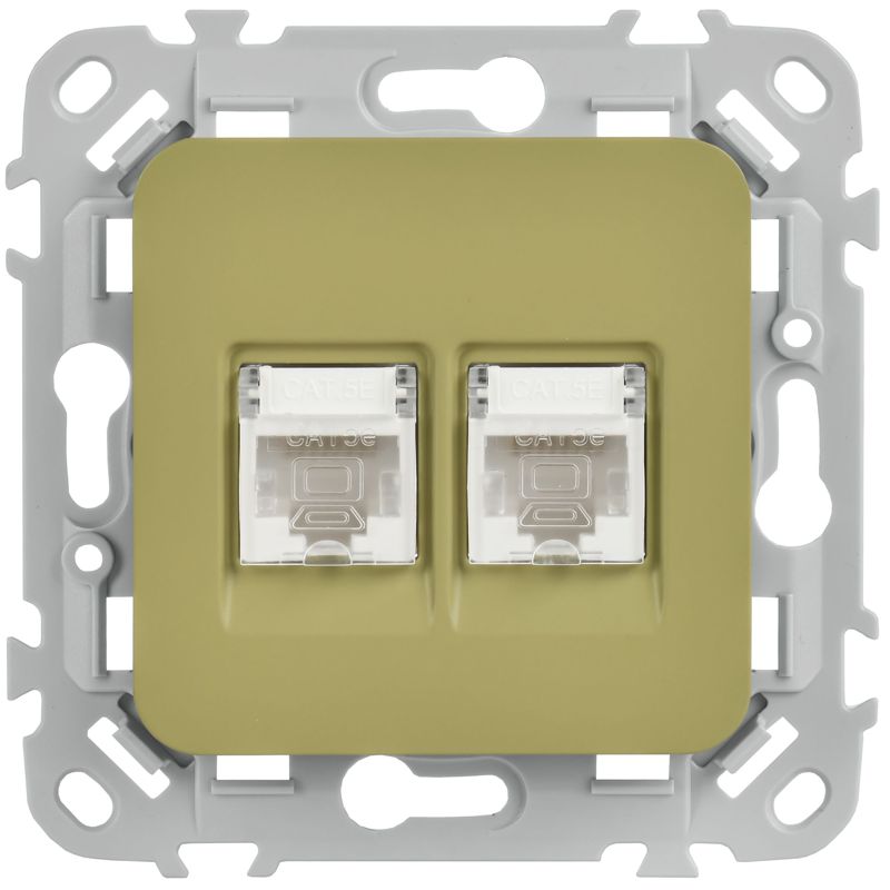 Розетка компьютерная 2-м СП FLITE РК5е-2-0-ФлО RJ45 кат.5E UTP механизм олив. IEK FI-K22-1-K26