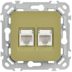 Розетка компьютерная 2-м СП FLITE РК5е-2-0-ФлО RJ45 кат.5E UTP механизм олив. IEK FI-K22-1-K26