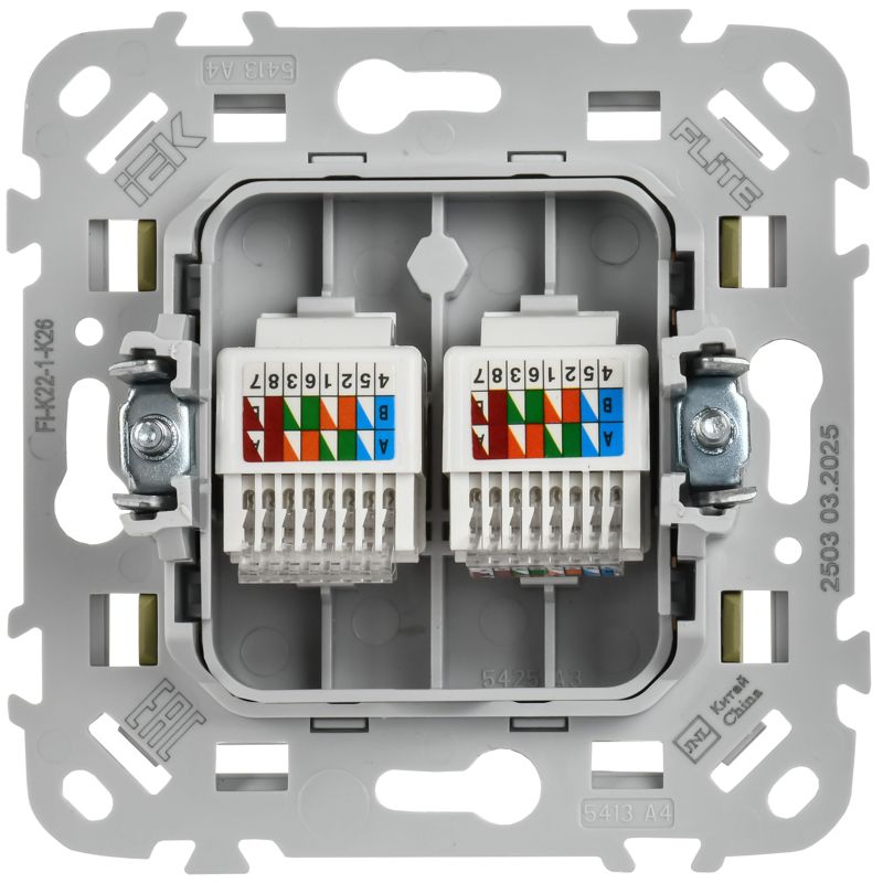 Розетка компьютерная 2-м СП FLITE РК5е-2-0-ФлО RJ45 кат.5E UTP механизм олив. IEK FI-K22-1-K26