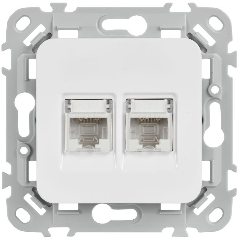 Розетка компьютерная 2-м СП FLITE РК6-2-0-ФлБ RJ45 кат.6 UTP механизм бел. IEK FI-K22-2-K01