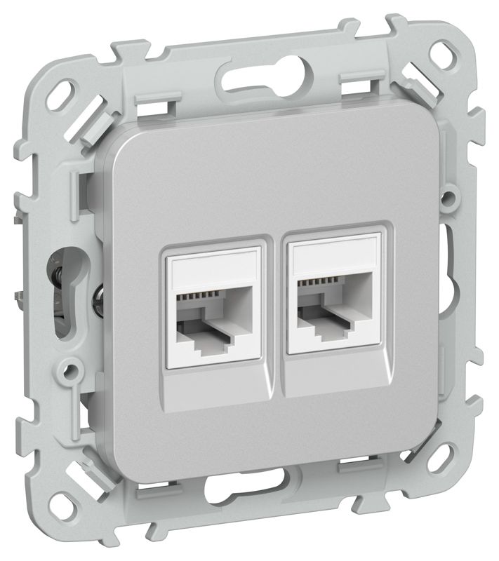 Розетка компьютерная 2-м СП FLITE РК6-2-0-ФлА RJ45 кат.6 UTP механизм алюм. IEK FI-K22-2-K47