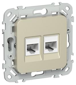 Розетка 2-м СП FLITE РКТ6/3-2-0-ФлШ RJ45/RJ11 кат.6/3 UTP механизм шампань IEK FI-KT22-2-K37