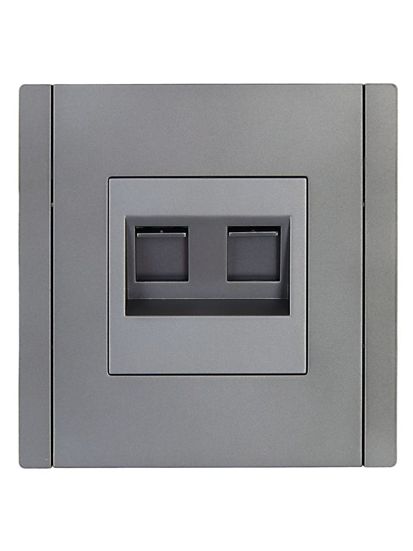 Розетка компьютерная 2-м RJ45 кат.5E FORTE&PIANO FP533 сталь IEK FP-K20-1-K46