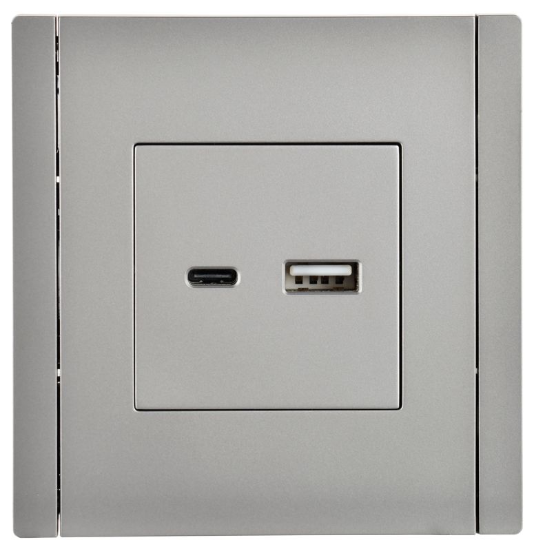 Розетка USB A+C сталь FORTE&PIANO 18Вт FP551 IEK FP-U22-018-K46