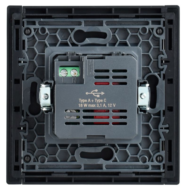 Розетка USB A+C сталь FORTE&PIANO 18Вт FP551 IEK FP-U22-018-K46