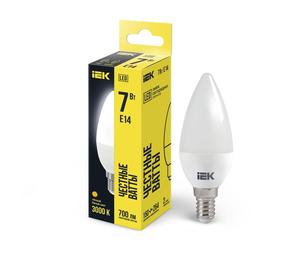 Лампа светодиодная C35 7Вт свеча 3000К E14 230В IEK LLE-C35-7-230-30-E14