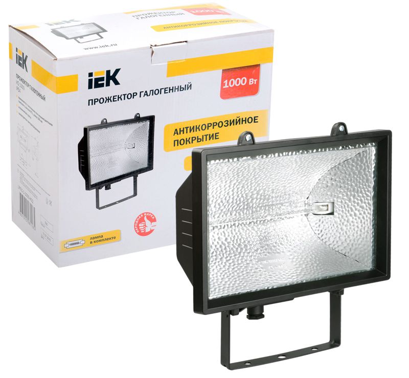 Прожектор FL(ИО) 1000 IP54 галог. черн. IEK LPI01-1-1000-K02