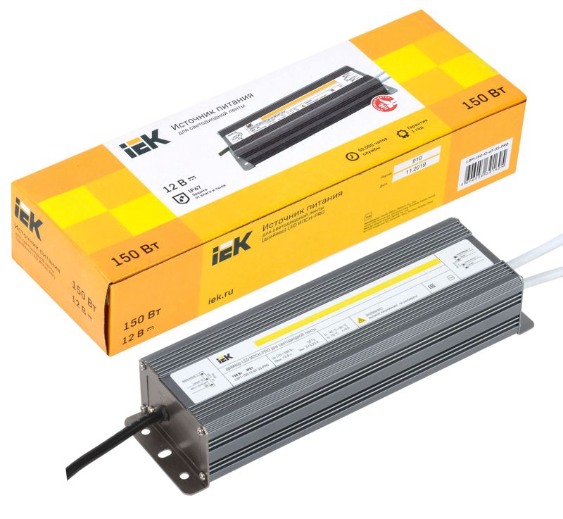 Драйвер LED ИПСН-PRO 5050 150Вт 12В блок-шнуры IP67 IEK LSP1-150-12-67-33-PRO
