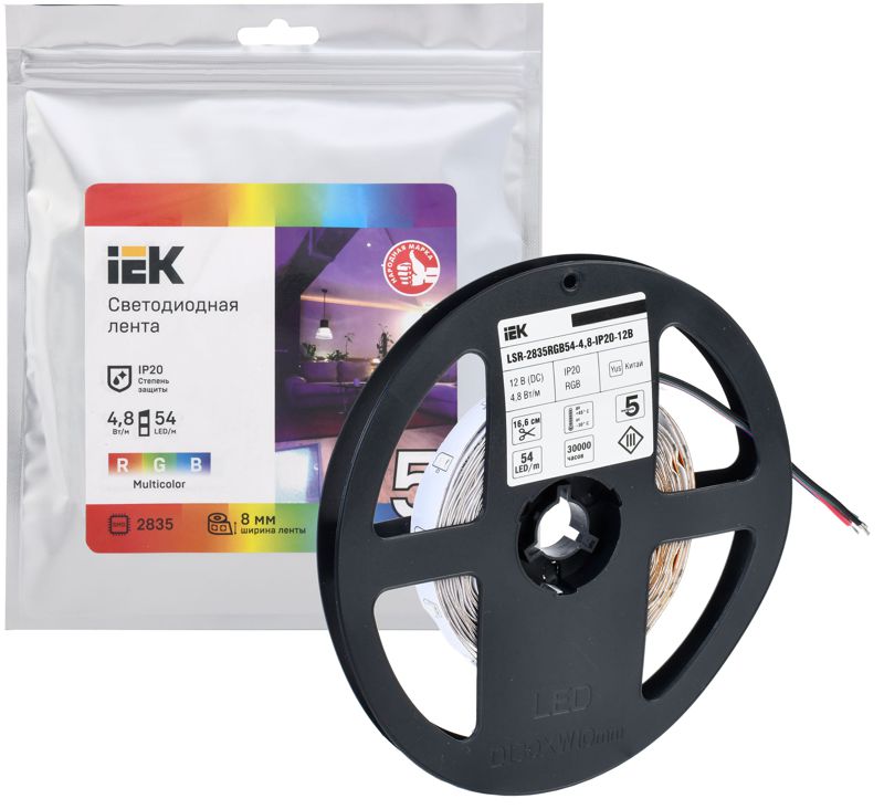 Лента светодиодная LED LSR-2835RGB54-4.8-IP20-12В (уп.5м) IEK LSR1-3-054-20-3-05