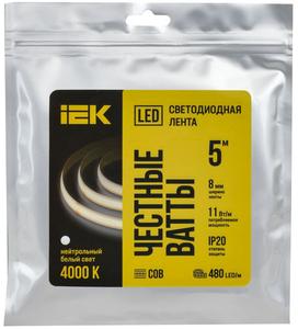 Лента светодиодная COB-312LED 8Вт/м IP20 8мм 24В 4000К (уп.5м) IEK LSR11-10-312-20-1-05