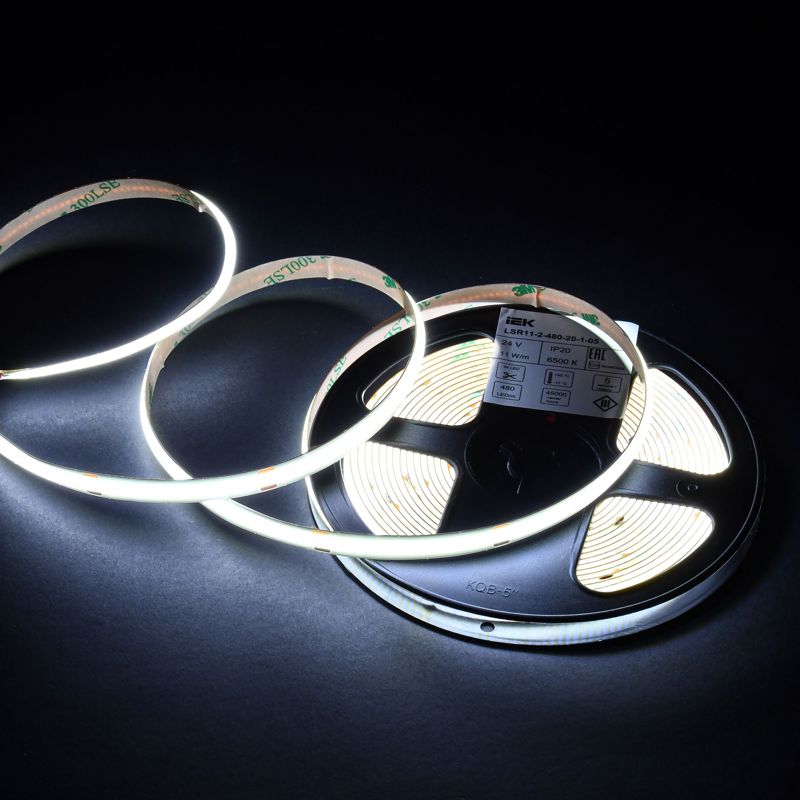Лента светодиодная COB-480LED 11Вт/м IP20 8мм 24В 6500К (уп.5м) IEK LSR11-2-480-20-1-05