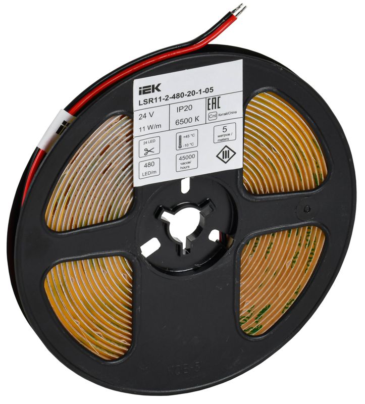Лента светодиодная COB-480LED 11Вт/м IP20 8мм 24В 6500К (уп.5м) IEK LSR11-2-480-20-1-05