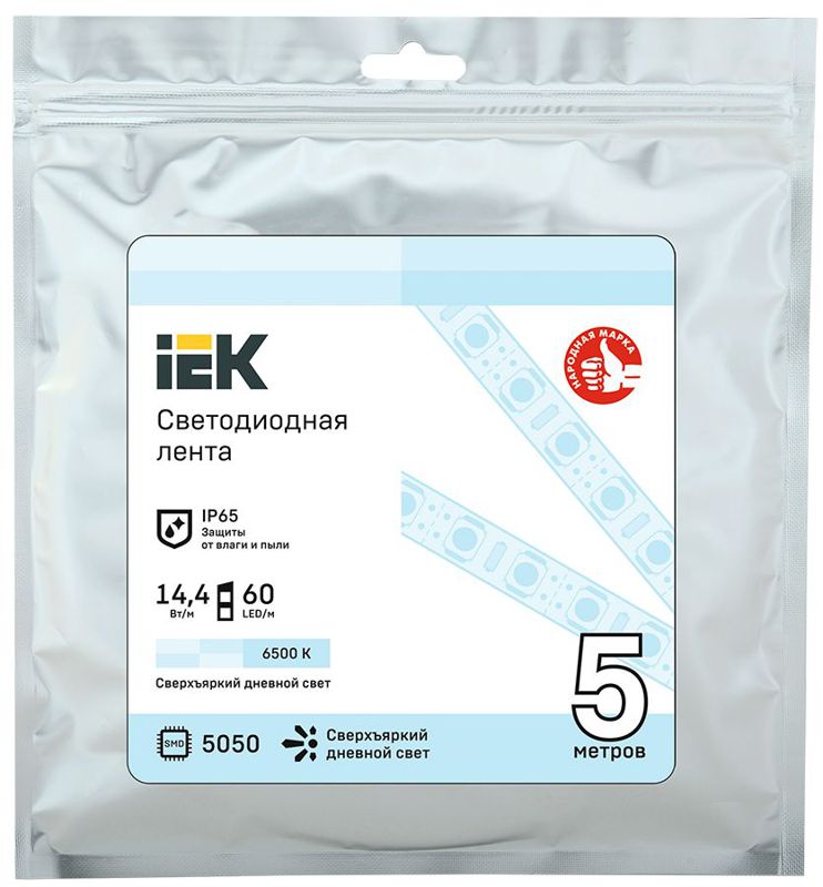 Лента светодиодная LED LSR-5050W60-14.4-IP65-12В (уп.5м) IEK LSR2-2-060-65-3-05
