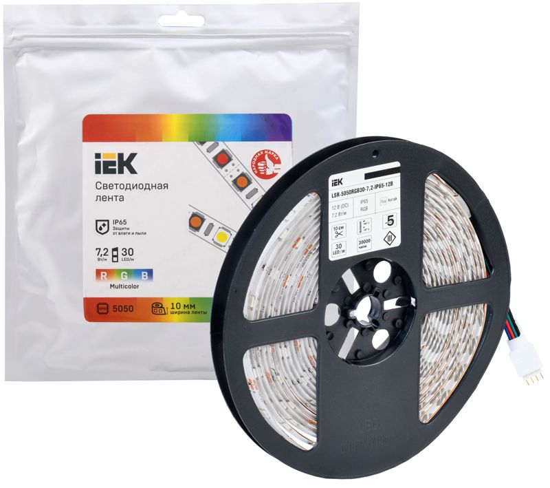 Лента светодиодная LED LSR-5050RGB30-7.2-IP65-12В (уп.5м) IEK LSR2-3-030-65-3-05