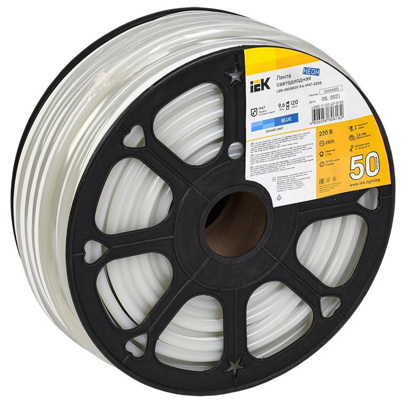 Лента светодиодная "неон" LSR-2835B120-9.6-IP67-220В (уп.50м) IEK LSR5-7-120-67-0-50