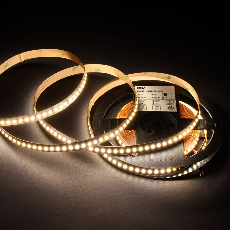 Лента светодиодная 2835-168LED 14Вт/м IP20 10мм 24В 3000К (уп.5м) IEK LSR6-1-168-20-1-05