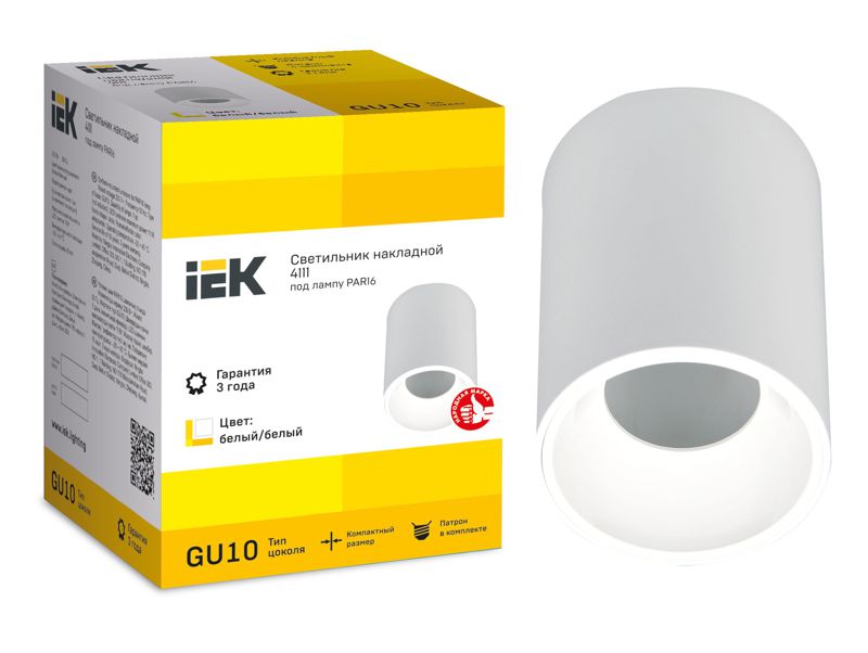 Светильник 4111 накладной поворотный GU10 бел. пласт. IEK LT-UPB0-4111-GU10-1-K01