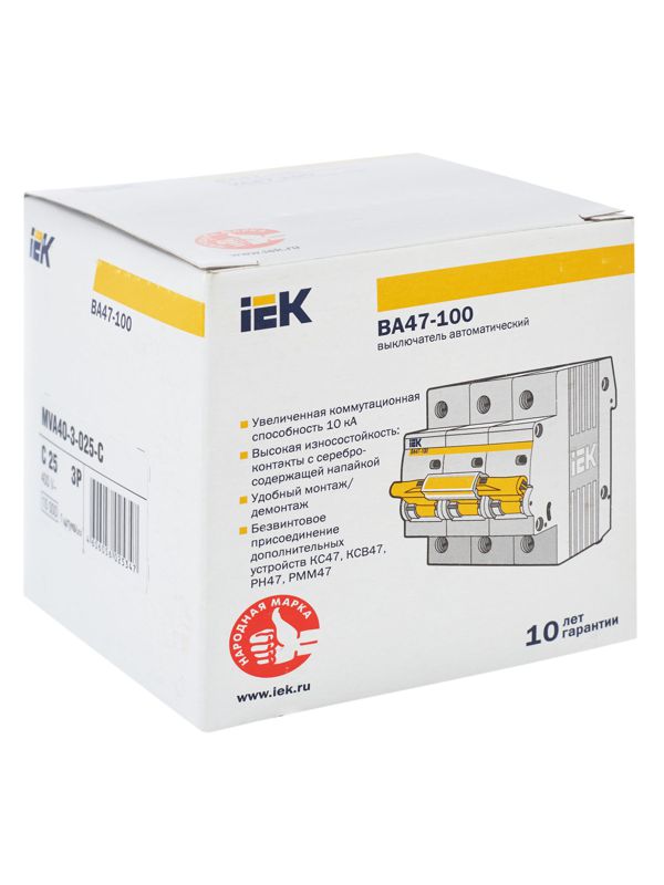 Выключатель автоматический модульный 3п C 25А 10кА ВА47-100 KARAT IEK MVA40-3-025-C