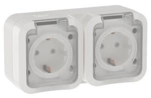 Розетка 2-м ОП TORS TS322 16А IP55 горизонт. с заземл. с крышкой бел. IEK TS-R26-16-55-G-K01