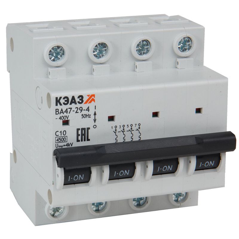 Выключатель автоматический модульный 4п B 50А 4.5кА ВА47-29-4B50-УХЛ3 КЭАЗ 318325