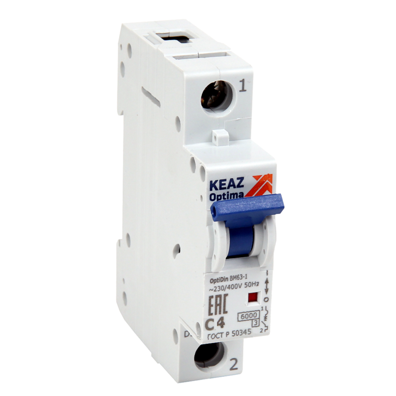 Выключатель автоматический модульный 1п D 8А 6кА OptiDin BM63-1D8-УХЛ3 КЭАЗ 260532