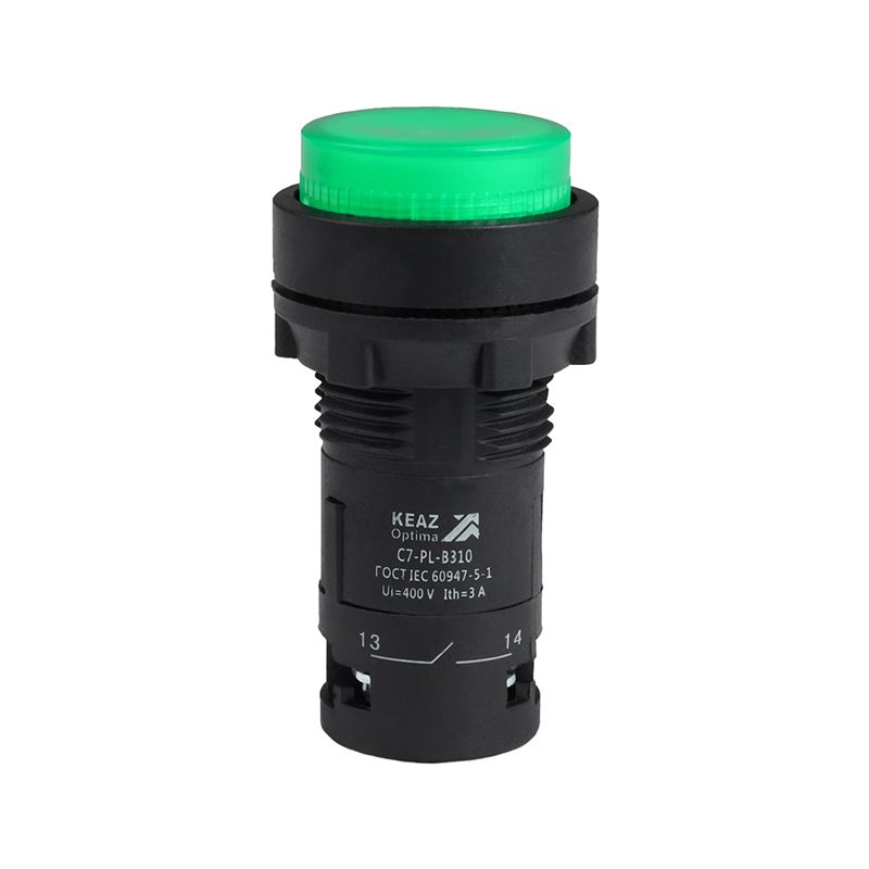 Кнопка с подсветкой OptiSignal Compact D22 С7-PL-M301 зел. 1НЗ 230В AC XB7NW33M2 КЭАЗ 362095