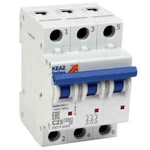 Выключатель автоматический модульный 3п B 5А OptiDin BM63-3B5-УХЛ3 КЭАЗ 260785